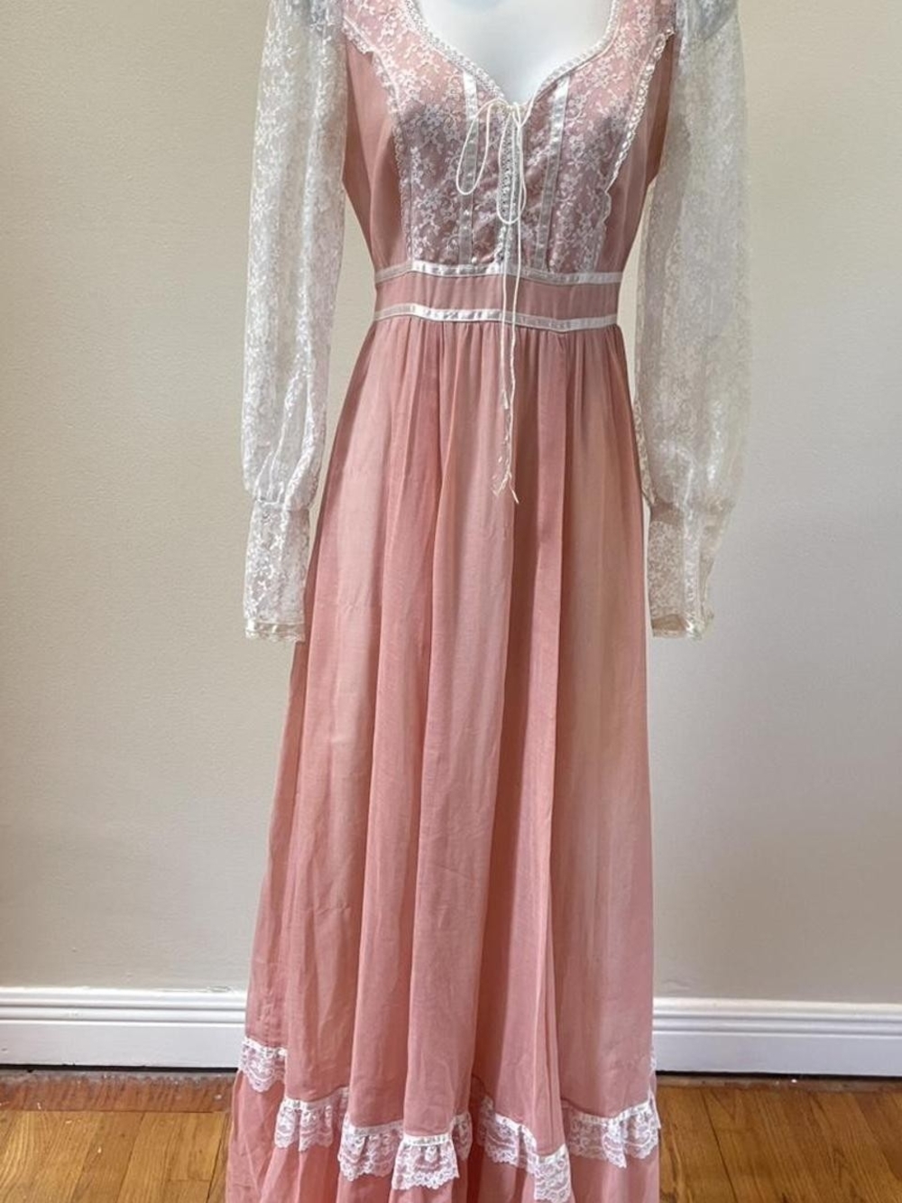Women's Pink Gunne Sax Lace-Trim Maxi Dress